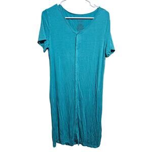 Kickee Bamboo Nursing Nightgown Womens Snap Front Hospital Gown Large Blue (877)